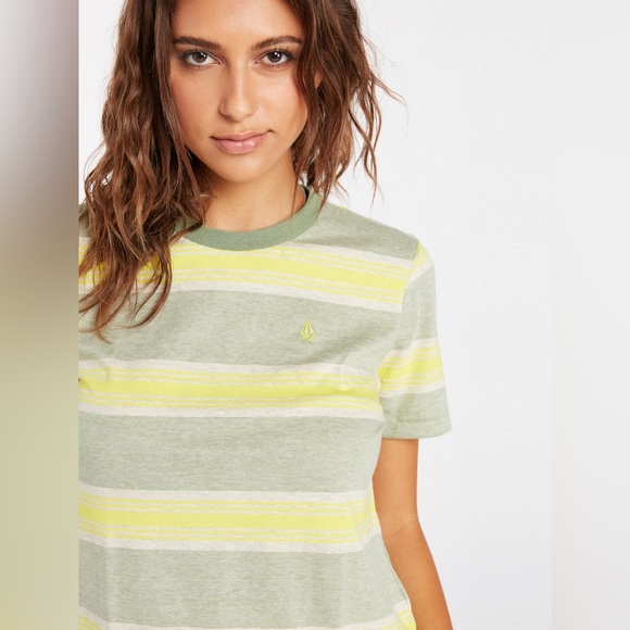 Volcom Hypen On Stripes Women’s Short Sleeve Top - Lime Medium M - Picture 3 of 9